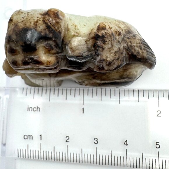 17 c ? Jade Carved Mythical Beast Dragon Foo Dog Figurine Rustic Stone Antique - Picture 2 of 10